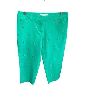Talbots Embroidered Seashell Cropped Chino Style Pants Green Women's Size 4P NWT